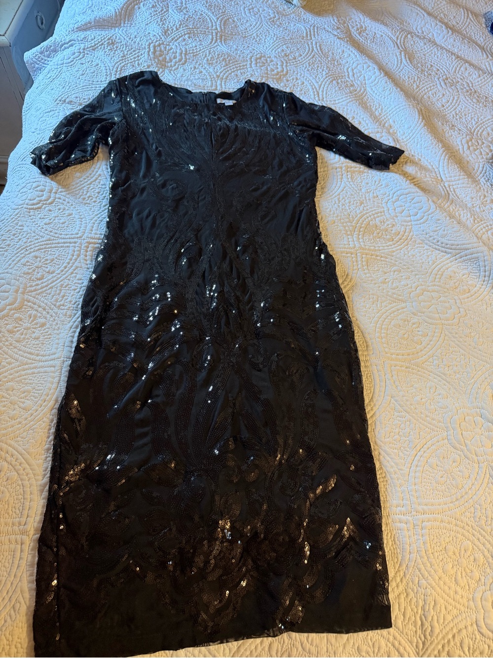 New York & Company Black Sequin Midi Dress